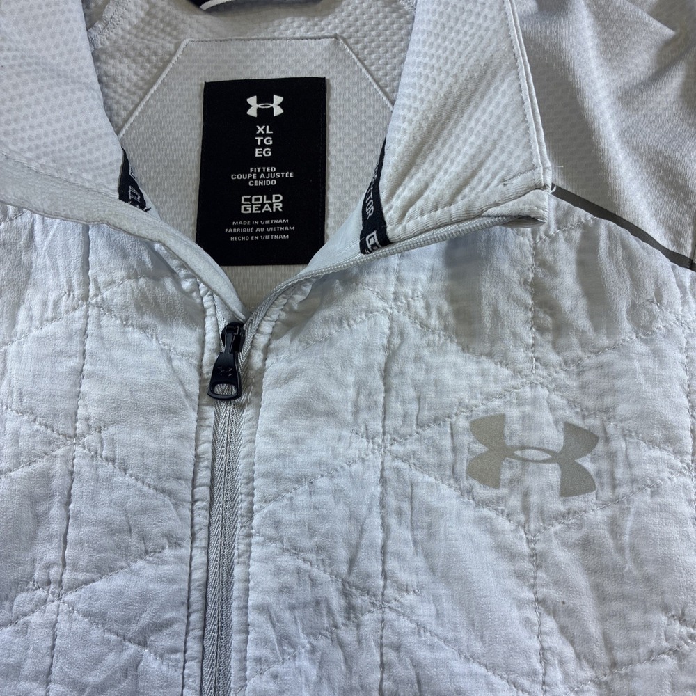 Under Armour ColdGear Reactor Vest Mens XL Gray Fitted Quilted Full Zip Running